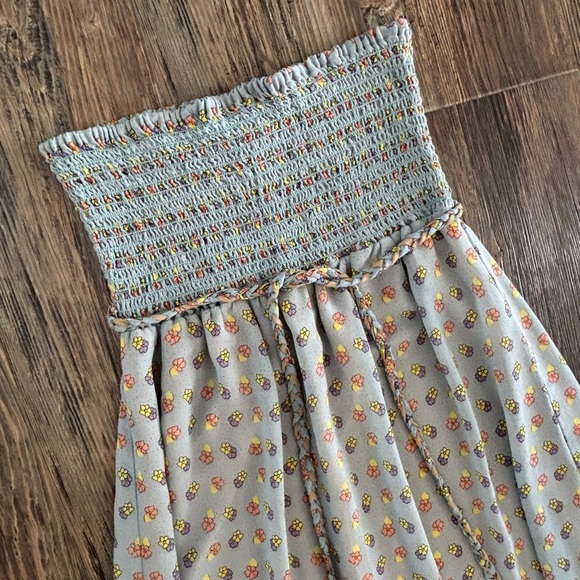 Lani Smocked Strapless Maxi Hawaiian Dress Women’s Lg Blue Yellow Salmon Floral - Picture 7 of 10